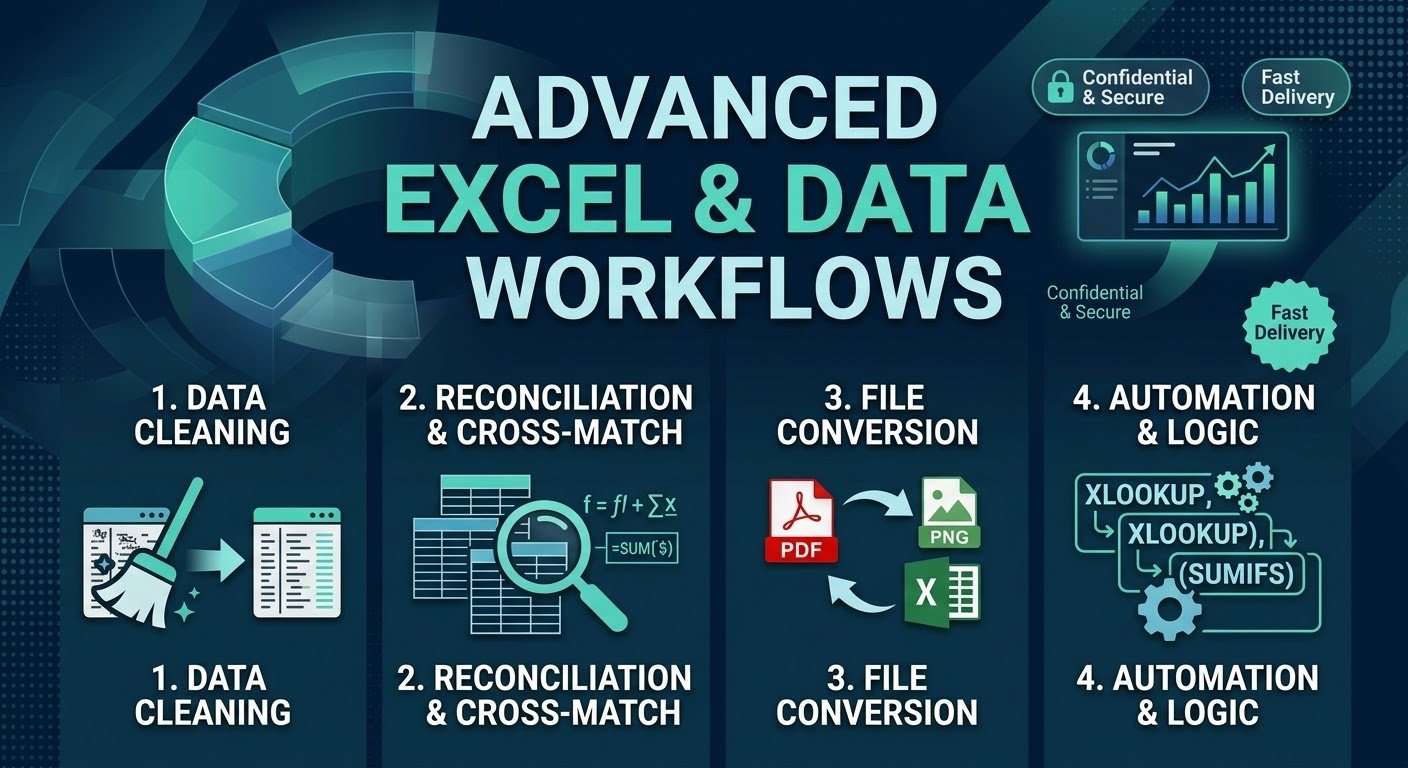 I Will do Data Entry ,File Conversion ,Data Sorting ,Excel Cleaning ,Reconciliation